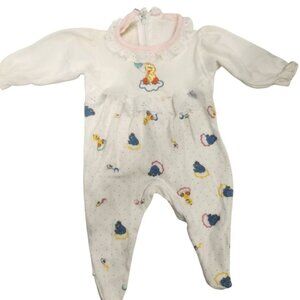 80s newborn Vintage Baby Footed Sleeper Small Big Bird Romper White snugabye‎